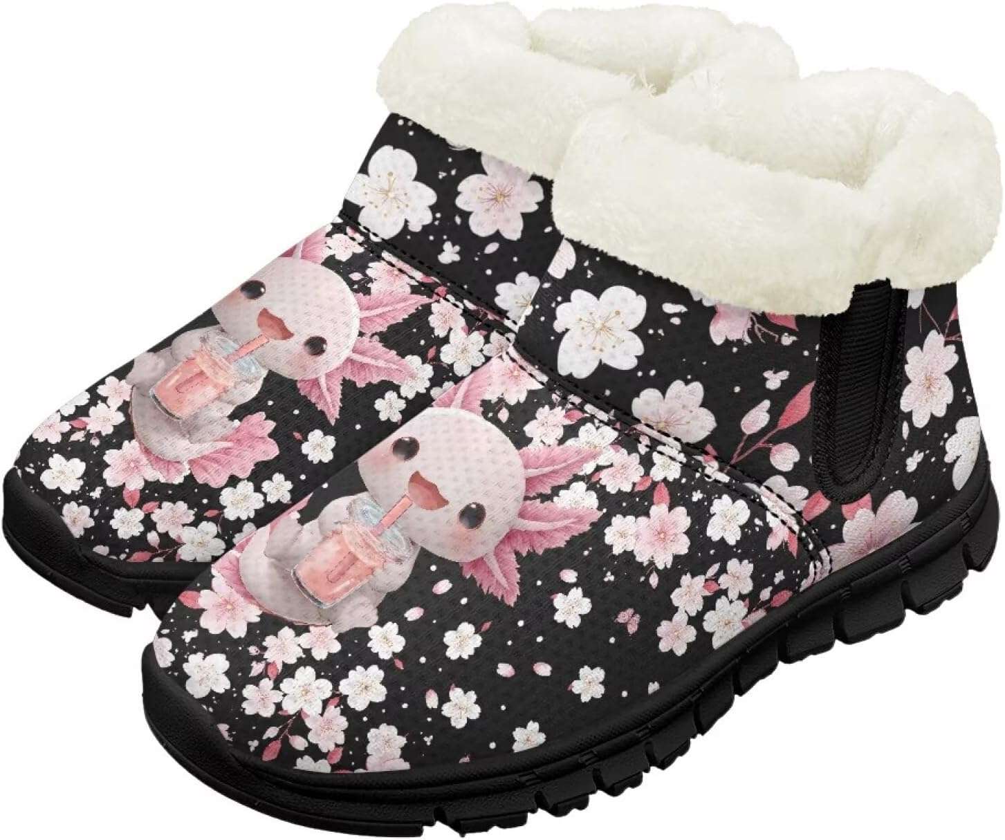 

Снежные ботинки для малышей, мальчиков и девочек, зимние теплые ботинки, низкие туфли, искусственный мех, для холодной погоды, на улице Chririnla, Cherry Blossom Axolotl