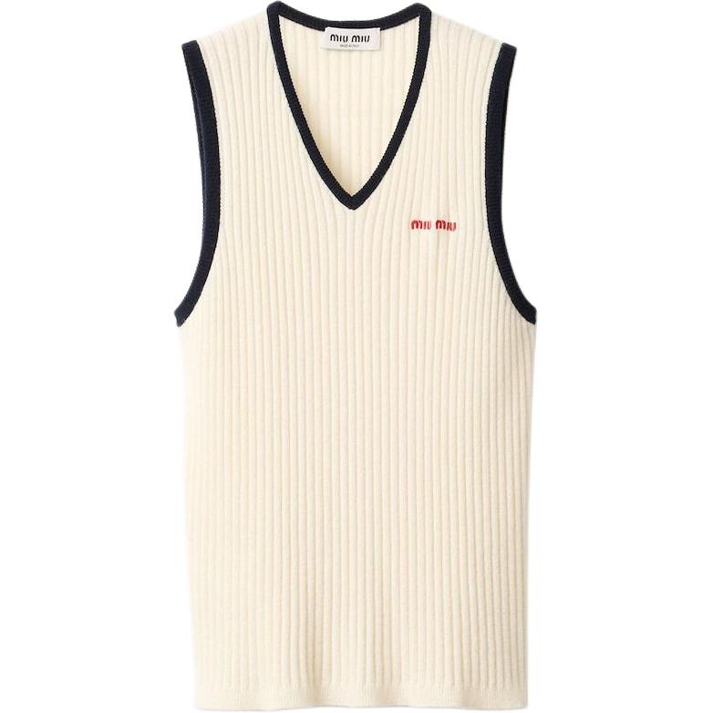 

Вязаный жилет с вышитым логотипом MIU MIU, natural