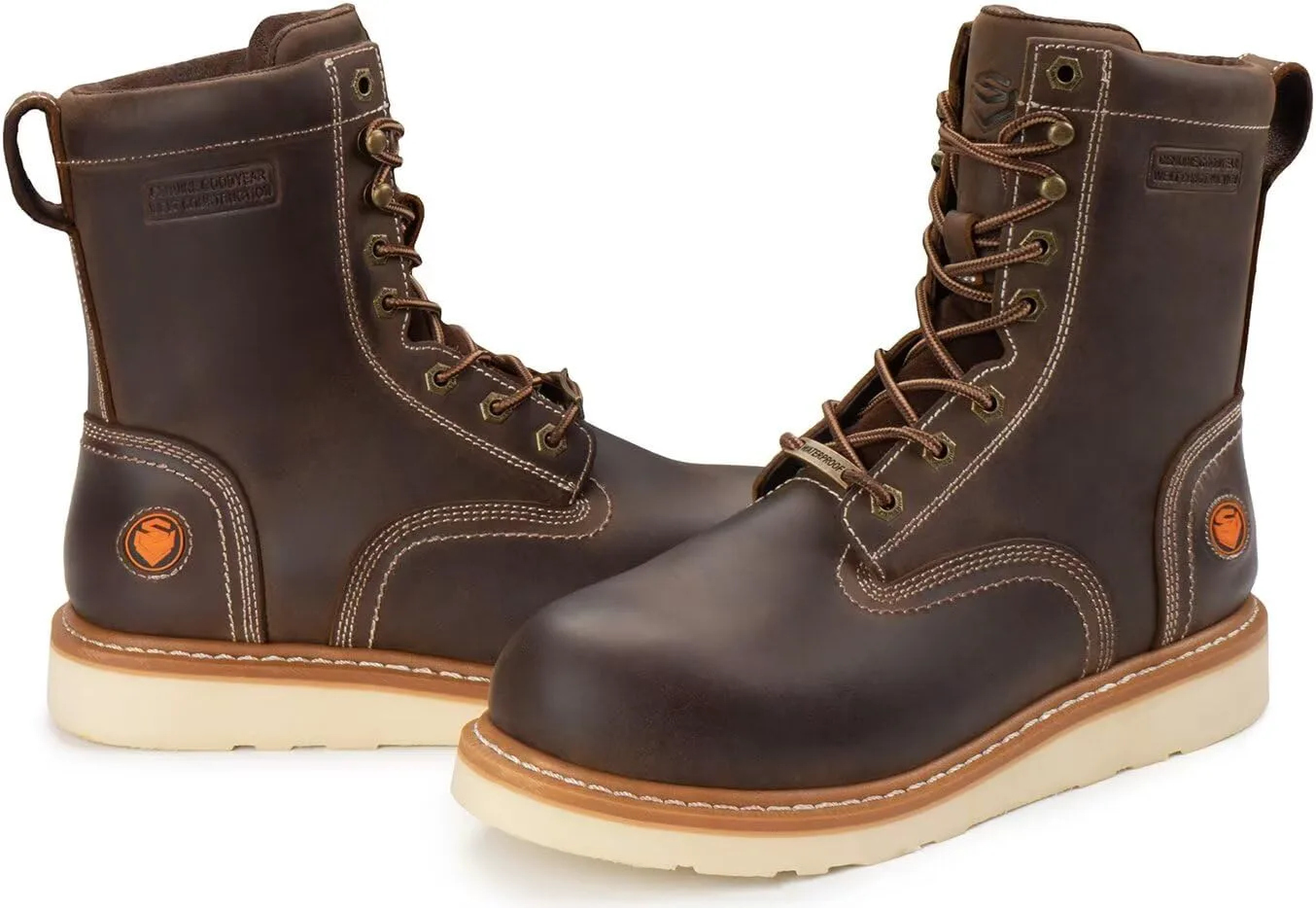 

Мужские рабочие ботинки SUREWAY 8" с водонепроницаемым стальным носком, повышенной устойчивостью к маслу и скольжению, из толстой цельной кожи, с клиновидной резиновой подошвой, сертифицированные по стандарту EH, коричневый