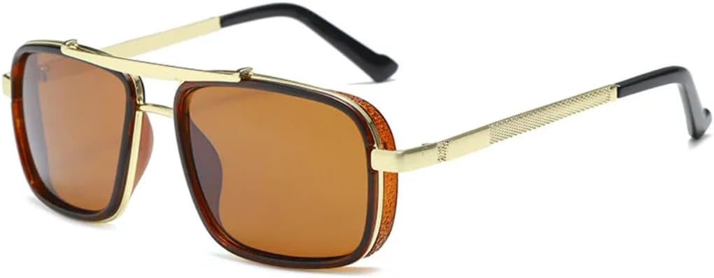 

Мужские солнцезащитные очки в стиле панк, винтажный стиль, стимпанк, квадратная форма, для вождения, летние путешествия, защита от УФ-излучения UV400 TVTBBVV, Gold Tea