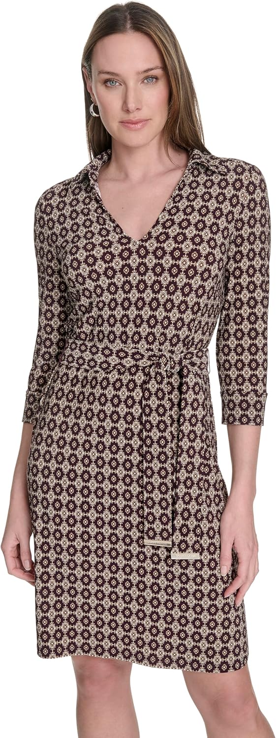 

Женское мини-платье Tommy Hilfiger с рукавами 3/4, V-образным вырезом и завязкой на талии, Aubergine/Multi