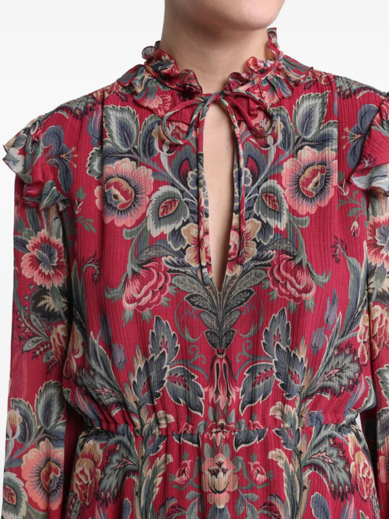 Мини-платье ETRO с оборками и цветочным принтом, красный — фото 4