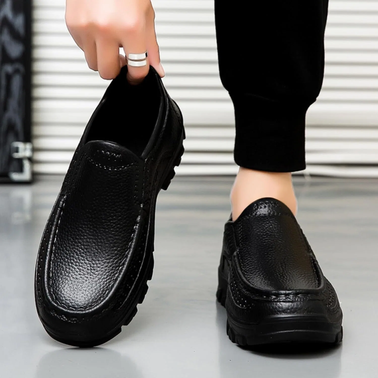 Мужские слипоны из искусственной кожи, дышащие, Black ZBKHZD — фото 2