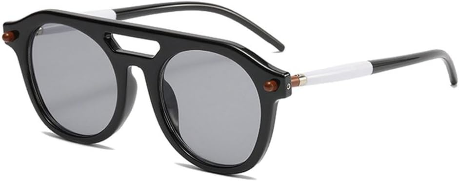 

Ретро-солнцезащитные очки-пилот с двойной перемычкой для мужчин и заклепками, модные прозрачные градиентные линзы, защита от УФ-излучения UV400, женские панк-солнцезащитные очки SKFGNX, Black Light Gray