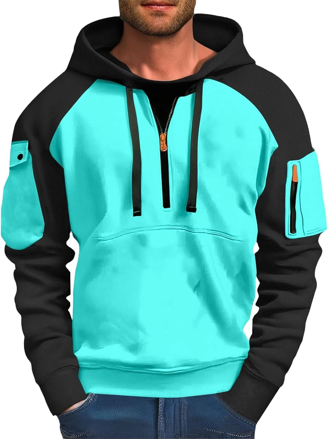 

Мужская толстовка с капюшоном и молнией на четверть, винтажная, для осени и зимы