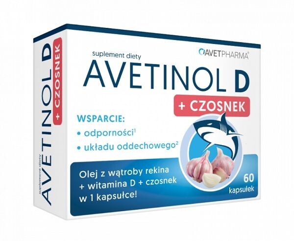 

Рыбий жир в капсулах Avet Pharma Avetinol D+ Czosnek, 60 шт