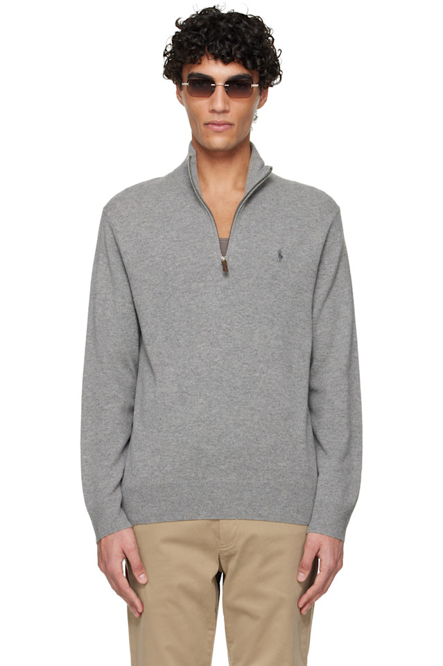 

Polo Ralph Lauren Серый шерстяной свитер с застежкой-молнией до середины груди