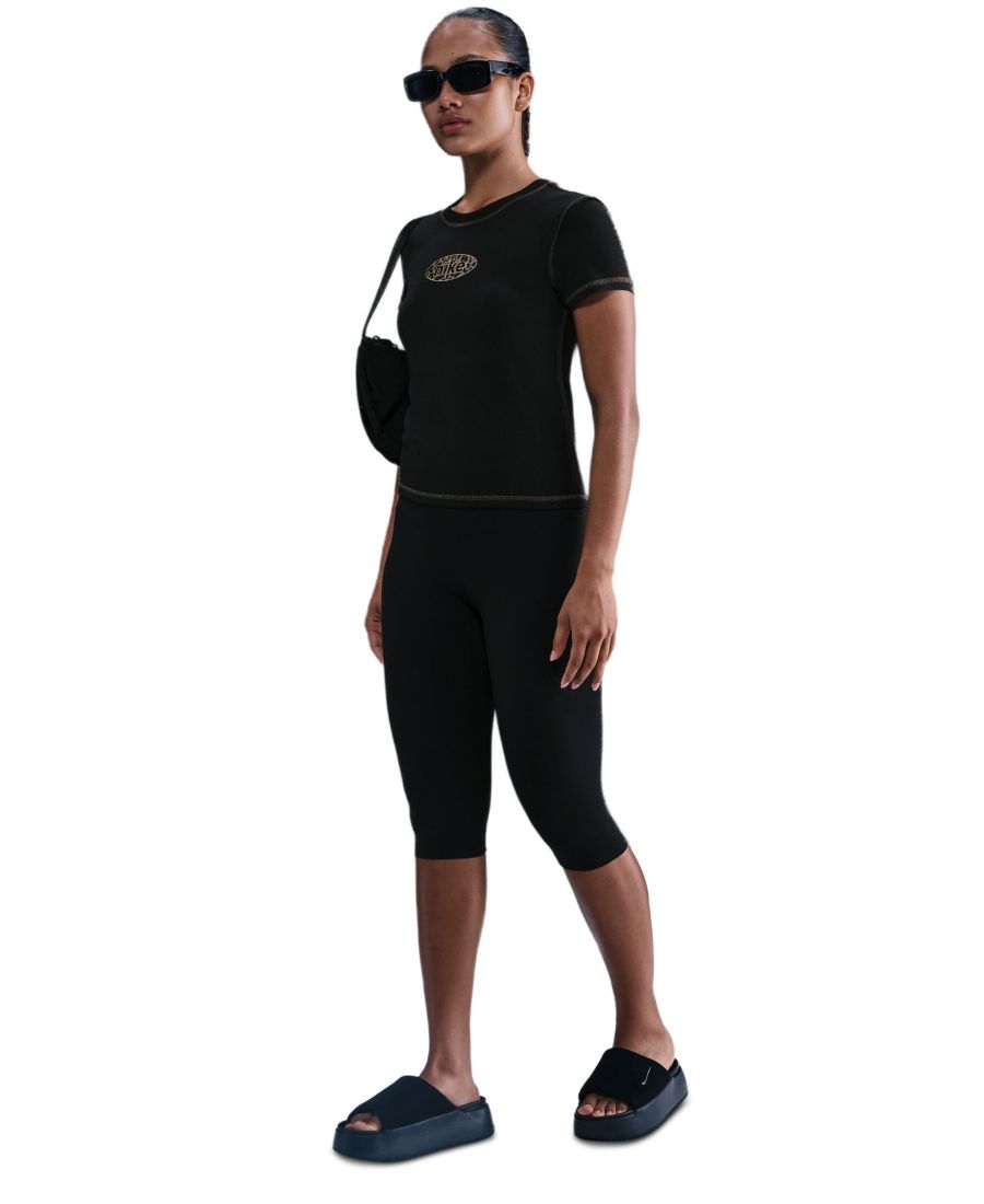 

Укороченный спортивный топ с коротким рукавом для женщин Nike, Black/metallic Gold