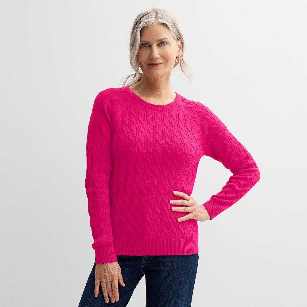 

Женский свитер Croft & Barrow The Extra Soft с круглым вырезом и косами, цвет Sangria Pink