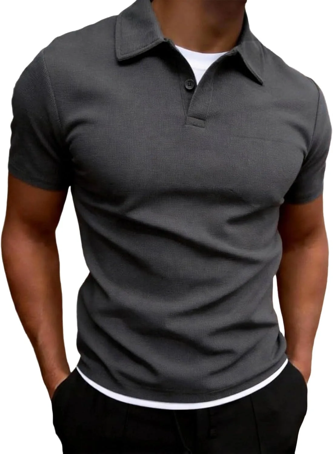 

Мужская летняя рубашка-поло Henley Slim Fit с коротким рукавом