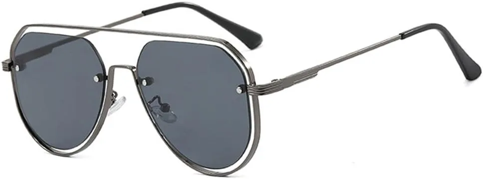 

Солнцезащитные очки с двойной перемычкой для женщин, ретро-оправа из полого металла для мужчин, модные темно-зеленые солнцезащитные очки HVTVTLA, Gun Grey