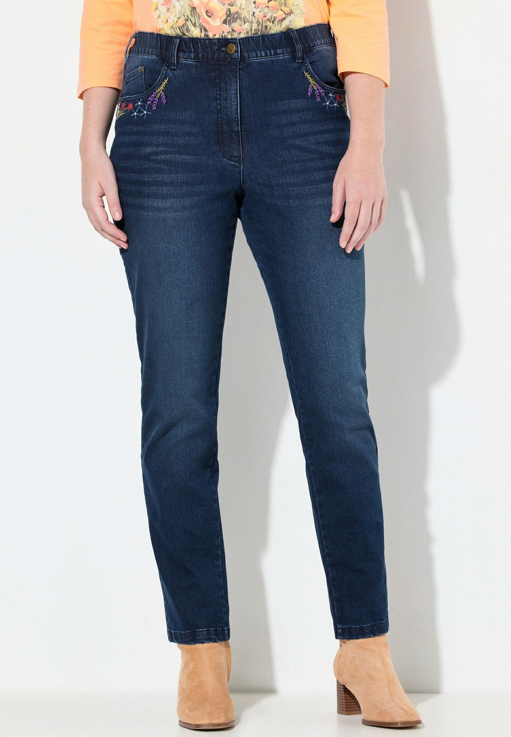 

Зауженные джинсы EMBROIDERED STRETCH Ulla Popken, синий деним