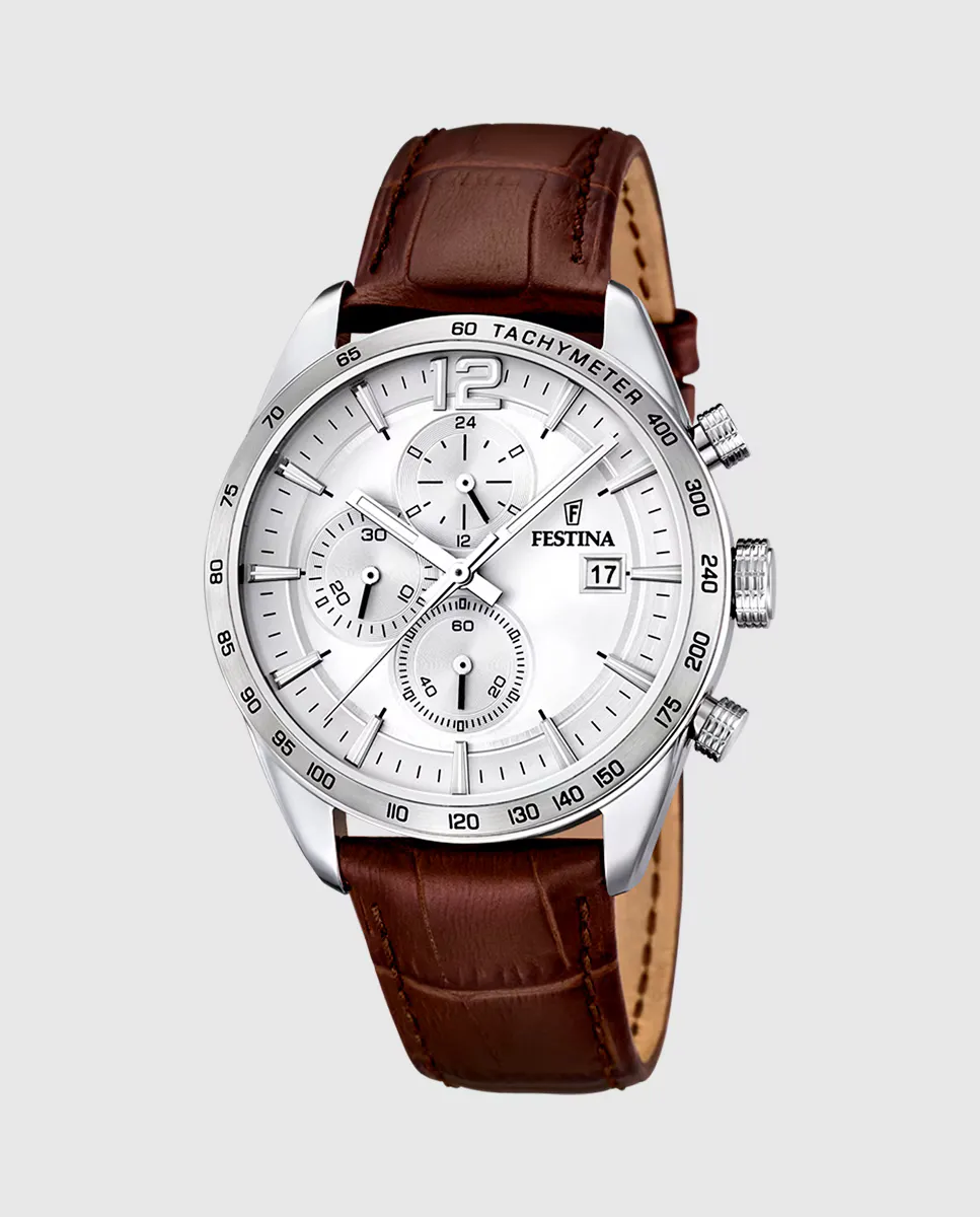 

F16760/1 Timeless Chronograph Коричневые кожаные мужские часы Festina, коричневый