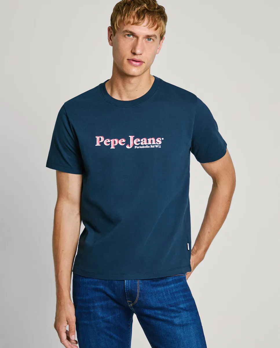 

Мужская футболка с короткими рукавами и принтом логотипа Pepe Jeans, темно-синий