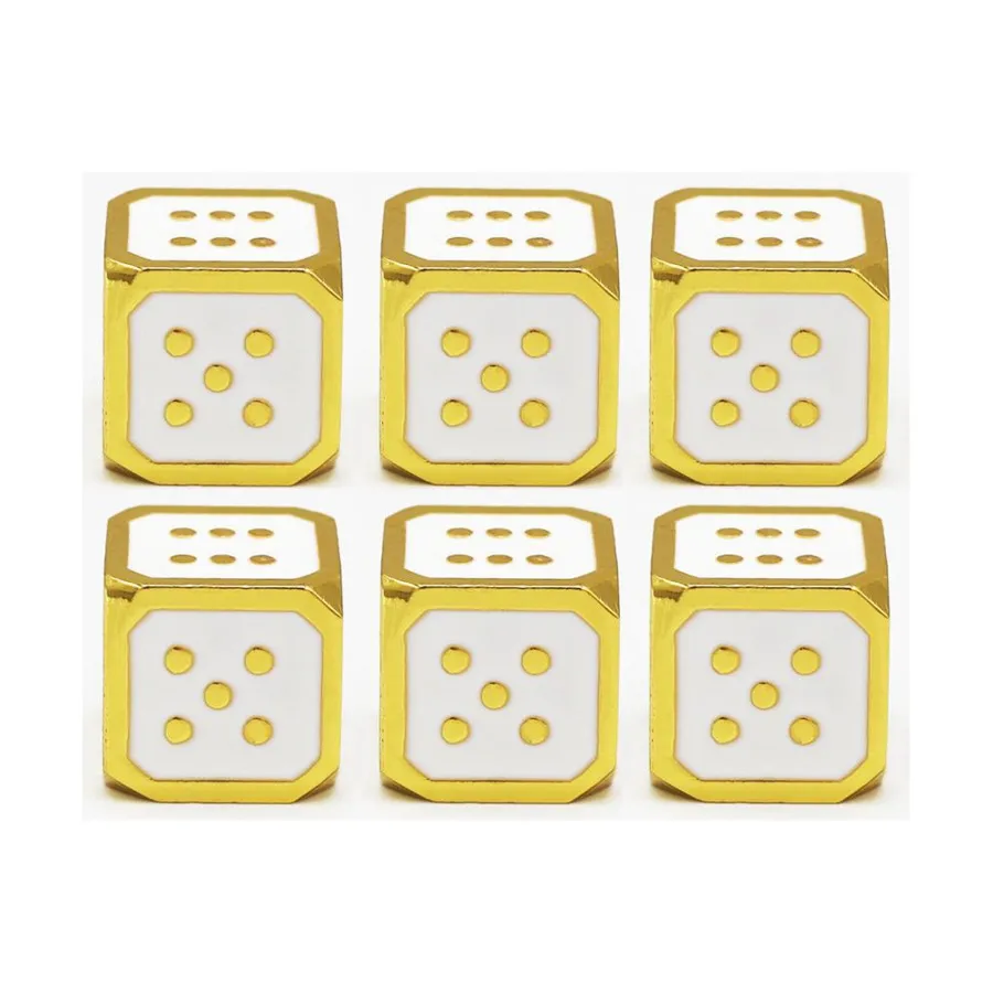 

12 мм d6 — белый с золотом (6), Dice Sets - Metal - D6's (Foam Brain Games)