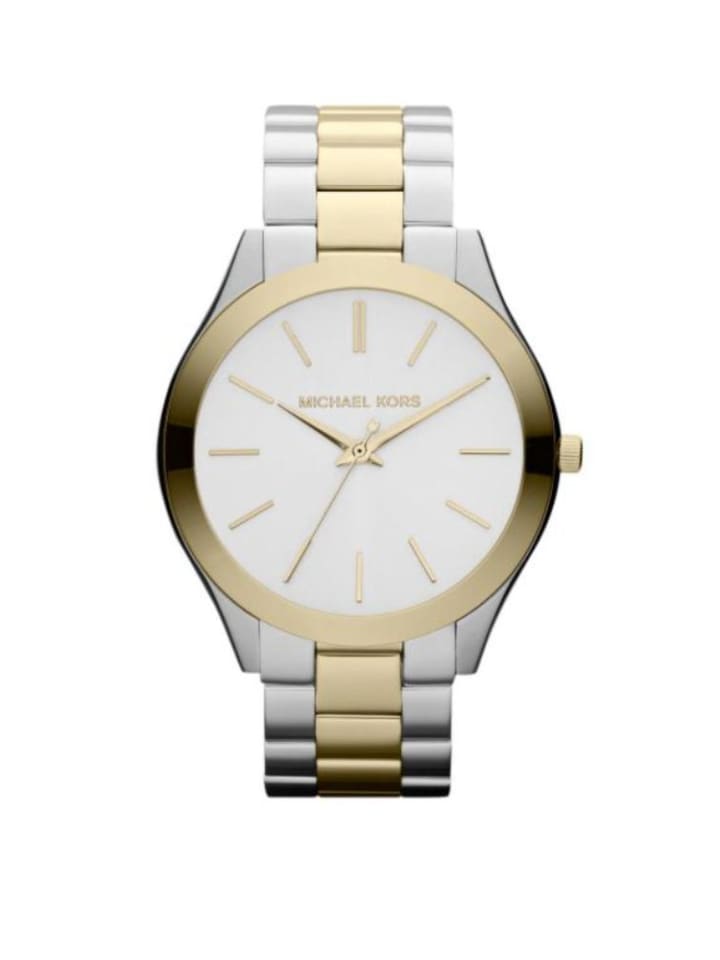 

Michael Kors Женские часы в серебристо-золотом исполнении, модель: MK3198 Slim Runway Lady