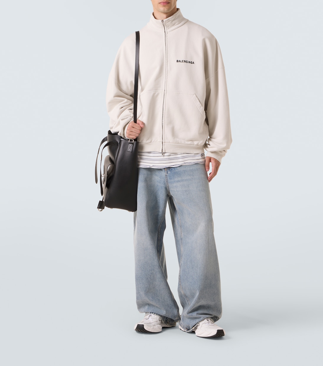 Лого хлопковая трикотажная куртка для трека Balenciaga, Dirty White — фото 2