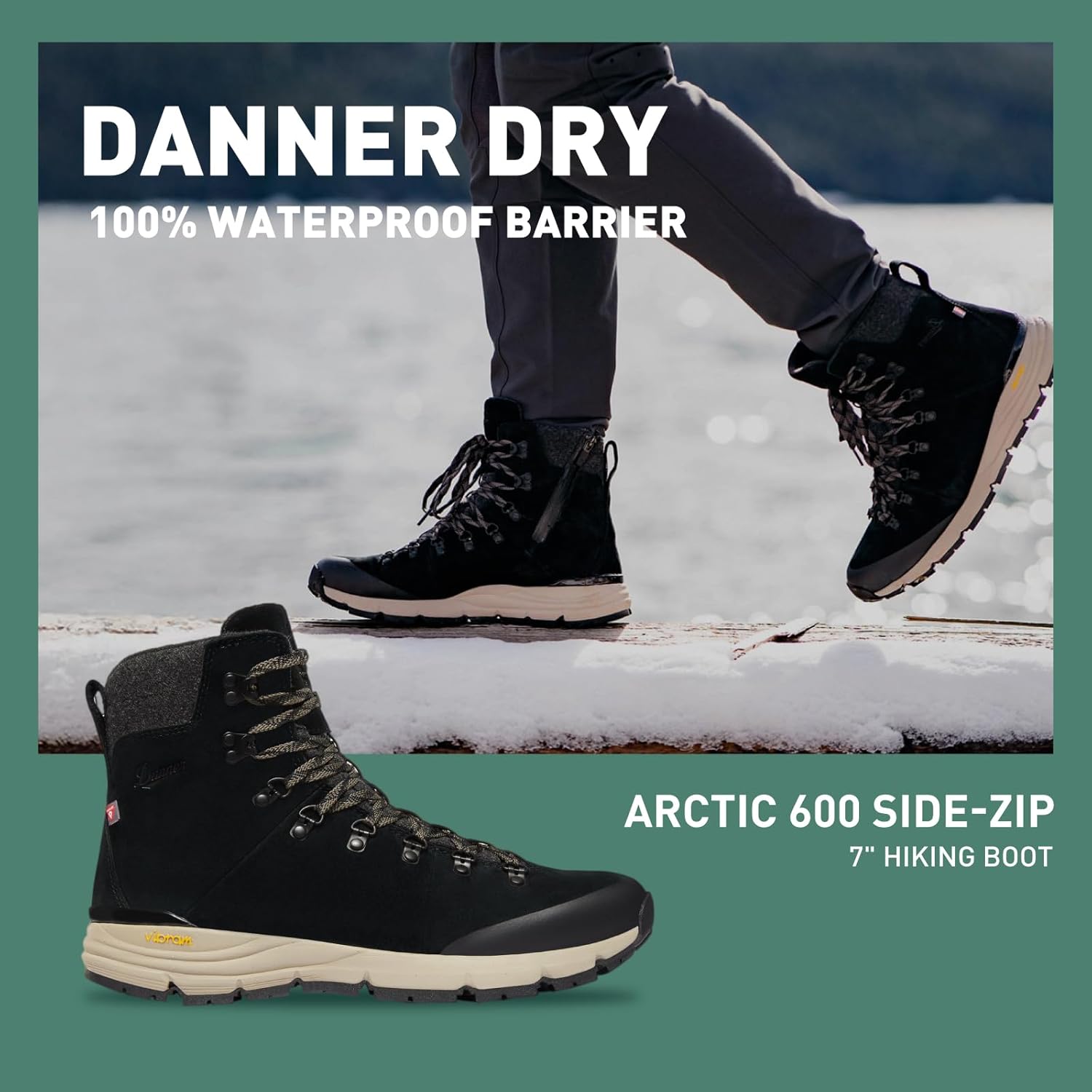 Мужские водонепроницаемые туристические ботинки Danner Arctic 600 Side-Zip 7 200G, утепленные, прочные, для любых погодных условий, черный/коричневый — фото 2