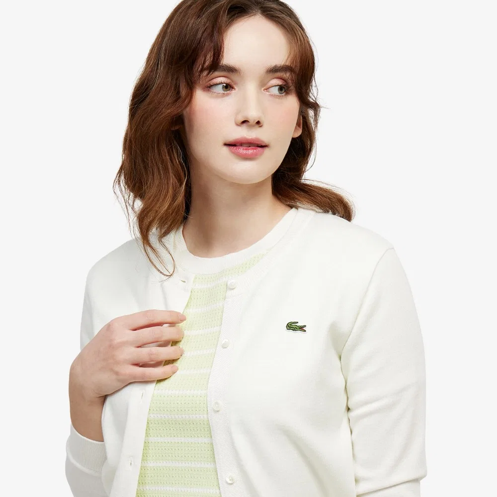 Свитер Lacoste ажурный с круглым вырезом, светло-зеленый — фото 2