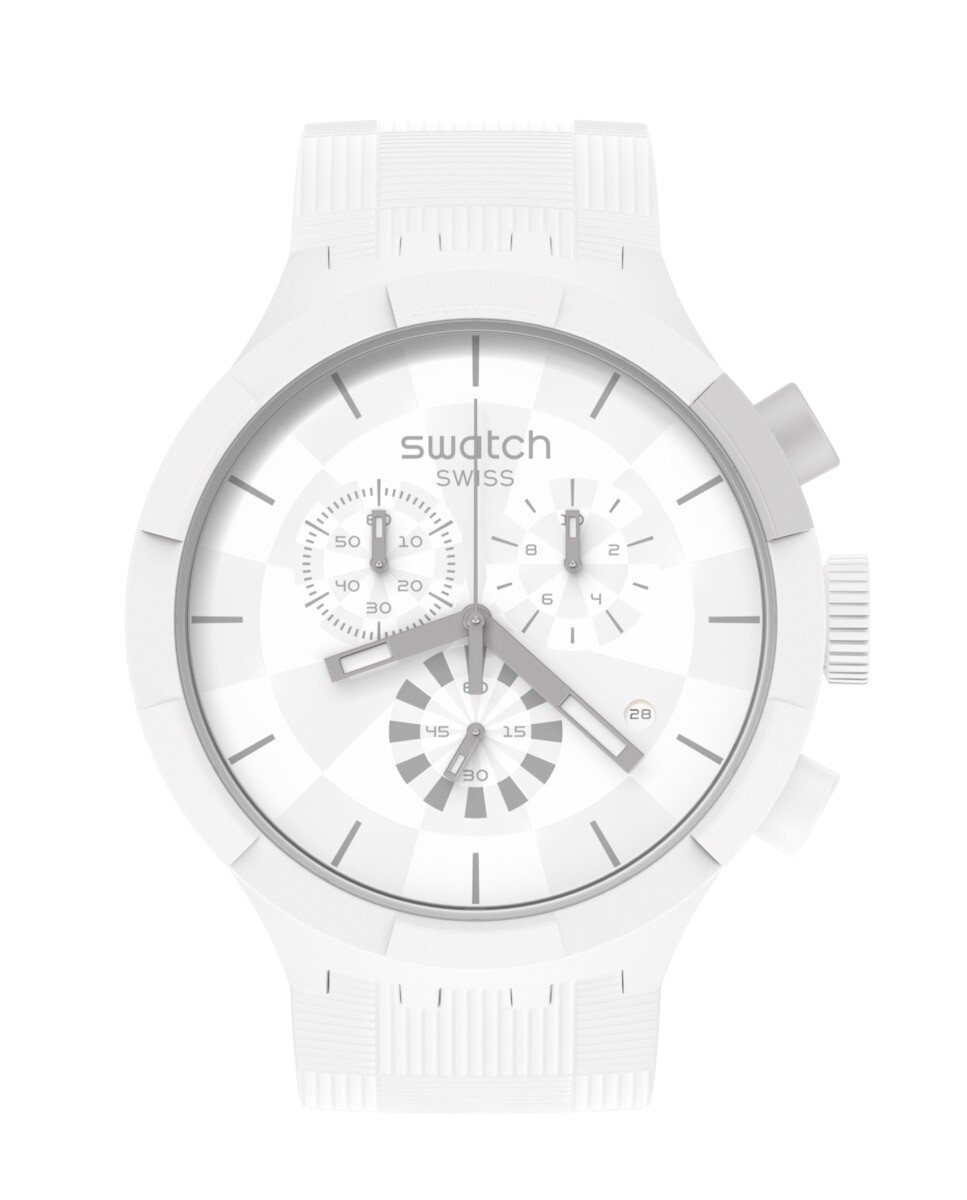 

Белые часы в клетку на белом силиконовом ремешке Swatch, белый