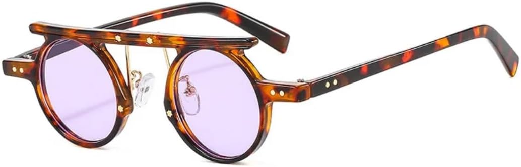 

Солнцезащитные очки для мужчин и женщин - защита UV400 - маленькие круглые линзы с градиентным покрытием в стиле панк для занятий спортом на открытом воздухе и вождения DSVIGF, Leopard-purple