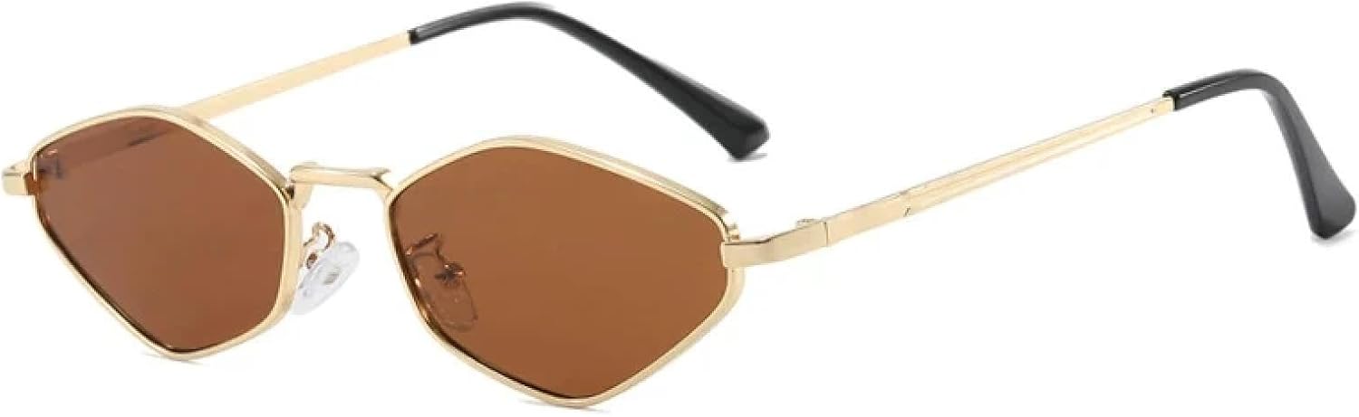 

Модные винтажные солнцезащитные очки в маленькой металлической оправе с многоугольными линзами, роскошные солнцезащитные очки для вождения, дорожные очки с защитой от УФ-излучения UV400 TKKTLLT, Gold Brown