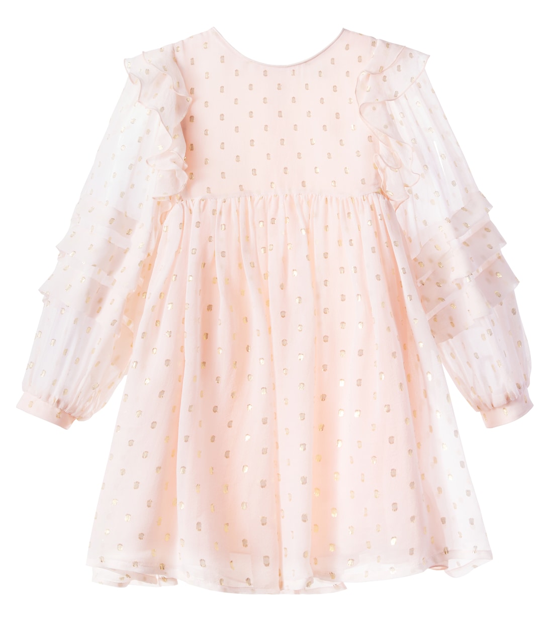 

Платье из смесового шелка с оборками в горошек Chloé Kids, Petal Pink