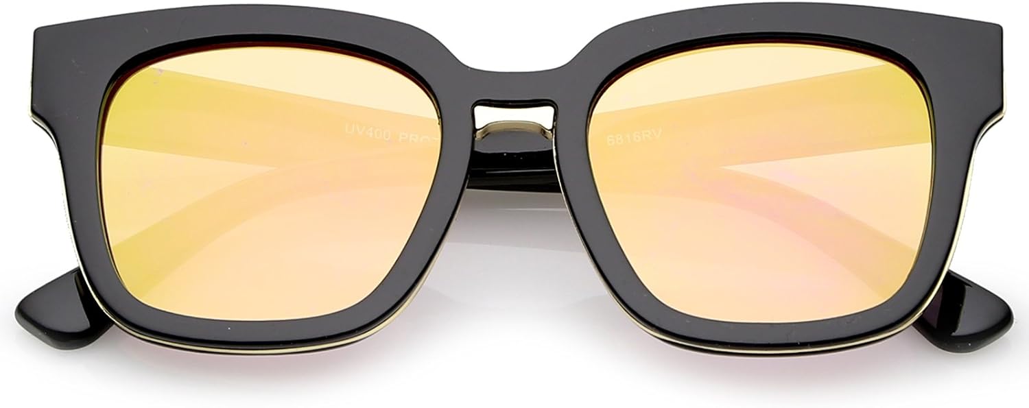 

Солнцезащитные очки zeroUV в современном стиле с металлической оправой, квадратными зеркальными линзами, плоскими линзами и роговой оправой, диаметр линз 50 мм, Black-gold / Pink Mirror