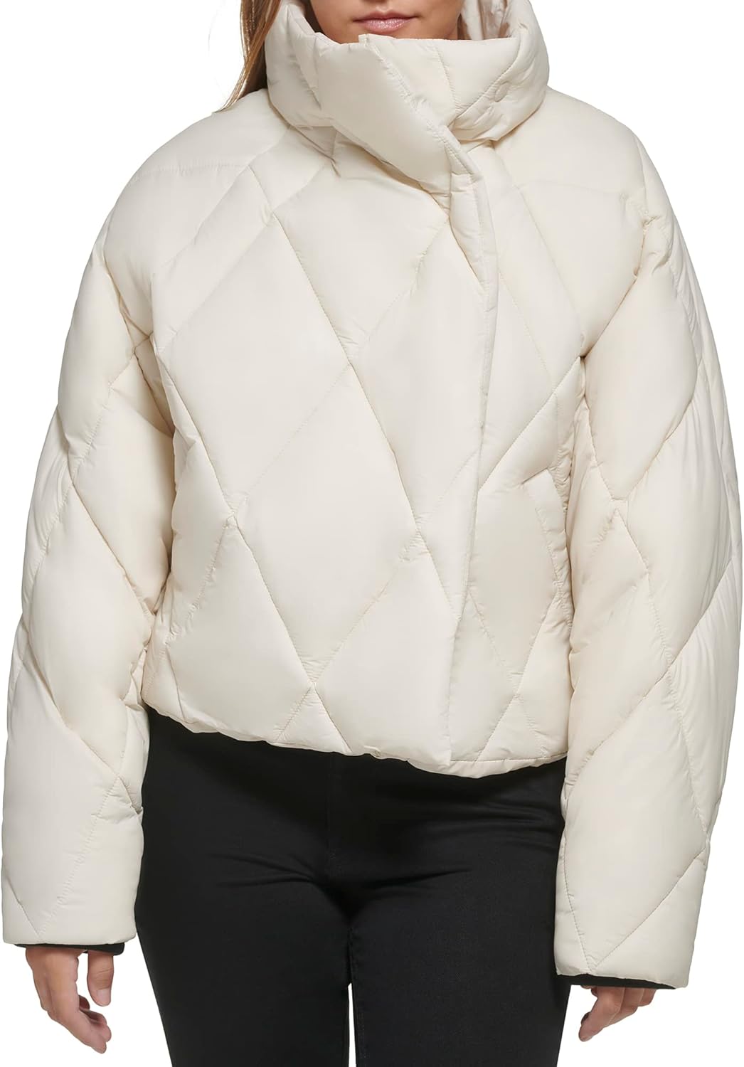 

Calvin Klein Женская куртка с асимметричной молнией спереди, легкой стежкой и эластичным низом, Chalk