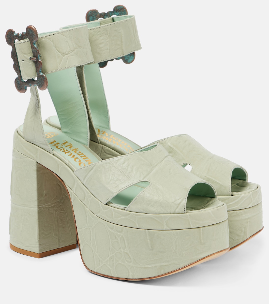 Сандалии Olde London на платформе из кожи с крокодиловым эффектом Vivienne Westwood, Sage Green