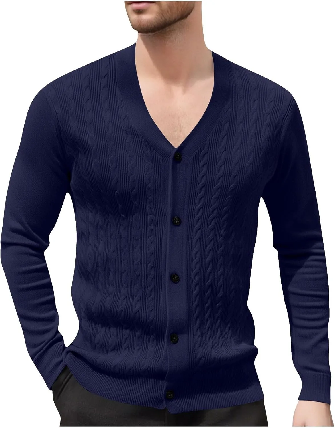 

Мужской кардиган с V-образным вырезом Jacquard — Slim Fit, на пуговицах, с длинными рукавами Cambkatl