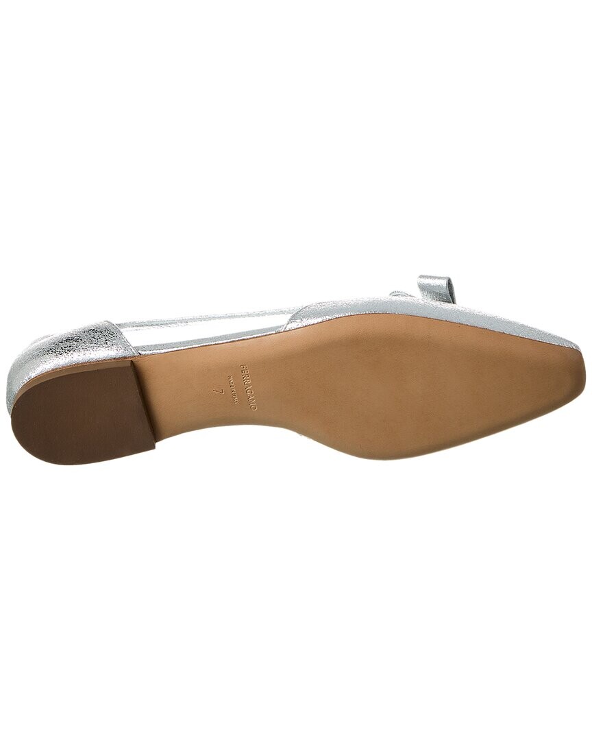 Кожаные балетки Ferragamo с вырезом Salvatore Ferragamo, серебро — фото 4