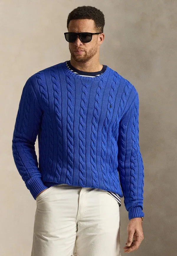 Свитер из хлопка с косами Polo Ralph Lauren Big & Tall, новый ирисово-голубой