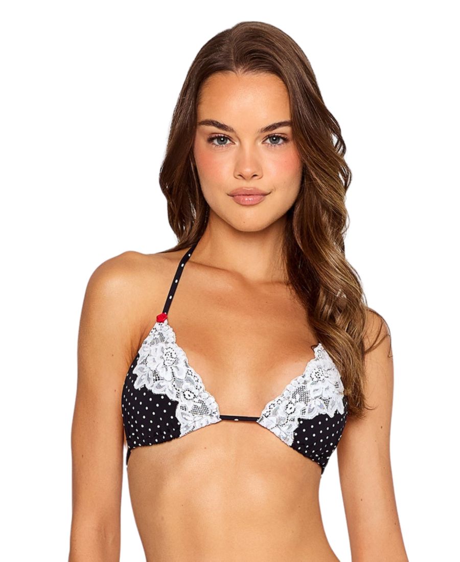 

Женский бикини-топ в горошек с кружевом и треугольными чашечками Beach Bunny Swimwear, Black white dot