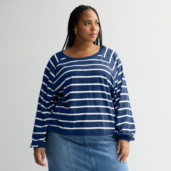 

Футболка реглан с рукавами-фонариками больших размеров Sonoma Goods For Life, цвет dark navy ivory stripe