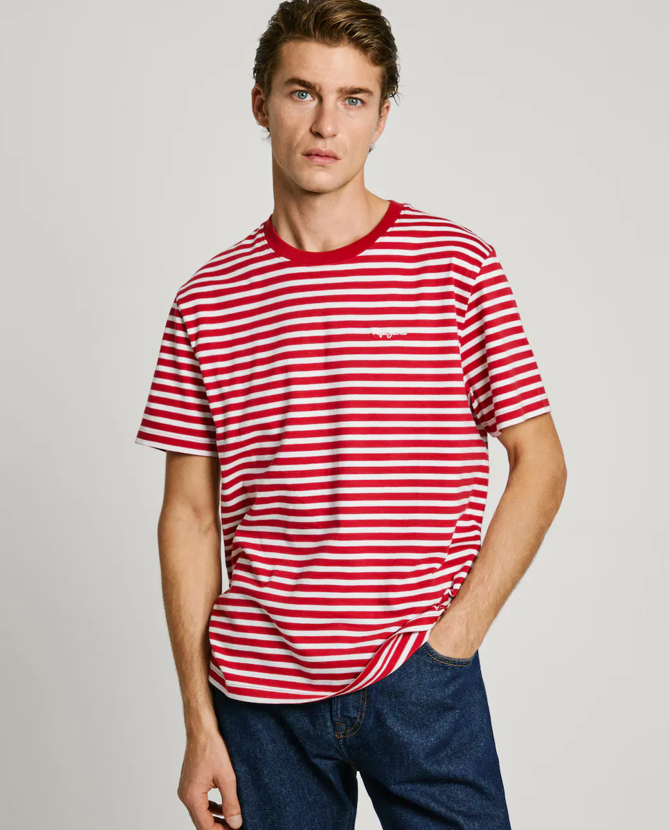 

Мужская футболка с коротким рукавом и полосатым принтом Pepe Jeans, красный