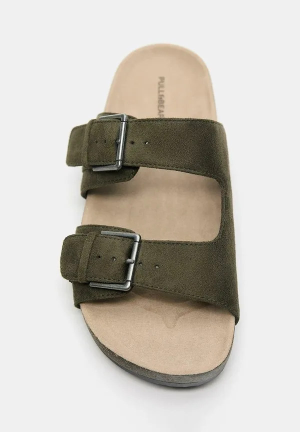 Плоские сандалии-мюли Pull&Bear, Khaki — фото 4