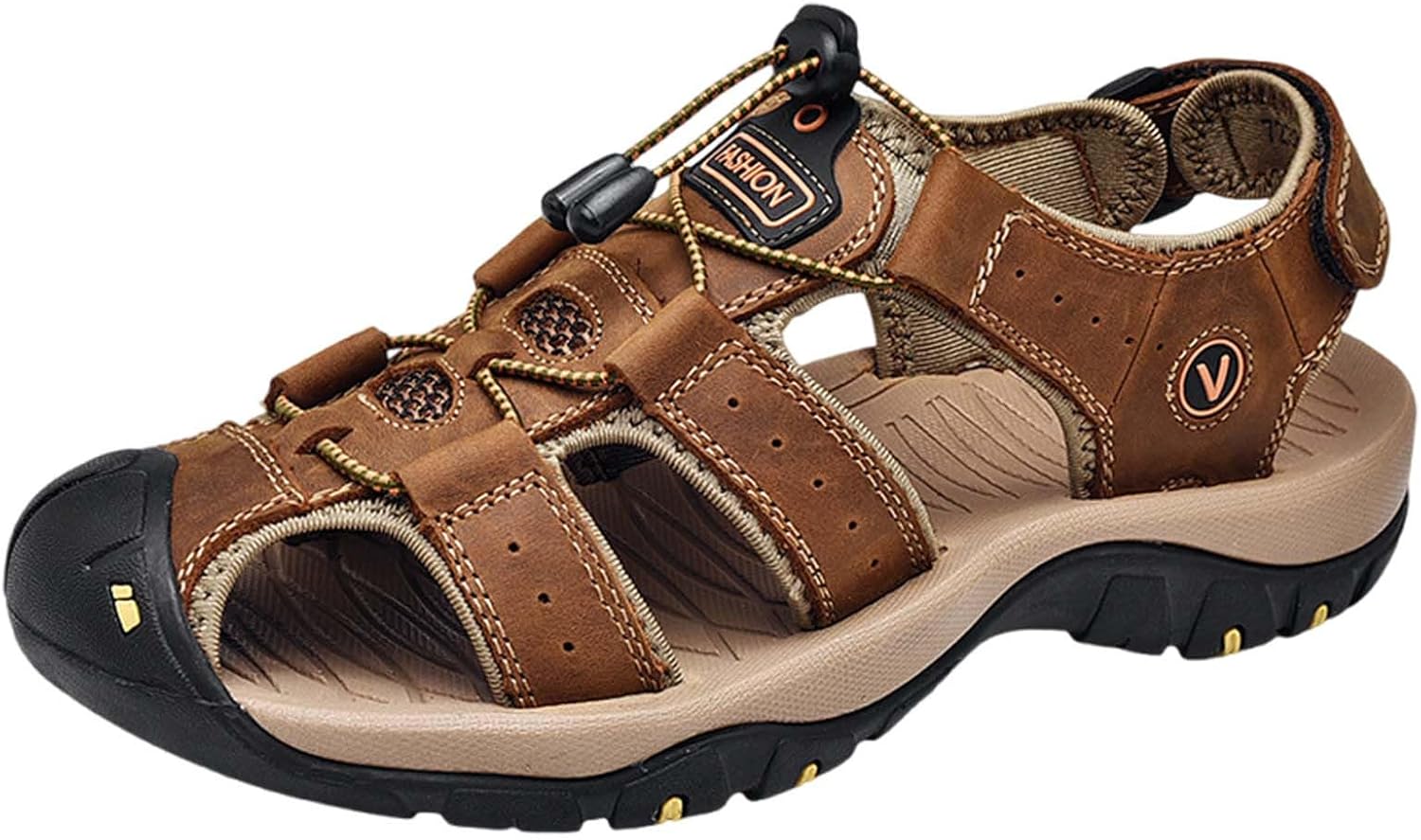 

Мужские спортивные сандалии для активного отдыха, сандалии для походов, закрытый носок, кожаные, легкие, на липучке, мужские сандалии на липучке, размер 12 Generic, коричневый