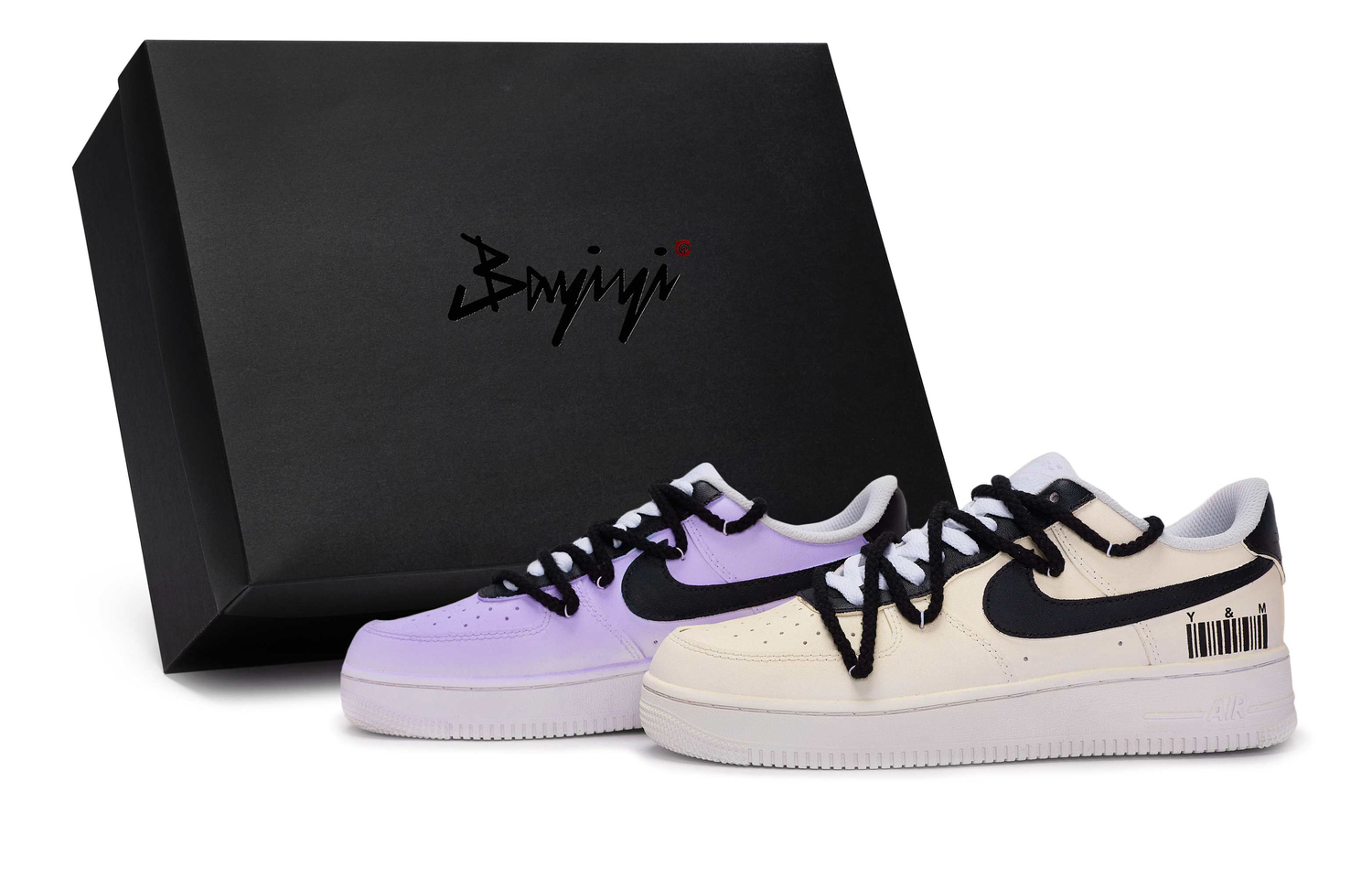 

Кроссовки Nike Air Force 1 скейтерские унисекс низкие черно-бело-желто-фиолетовые, цвет Black, white, yellow, purple