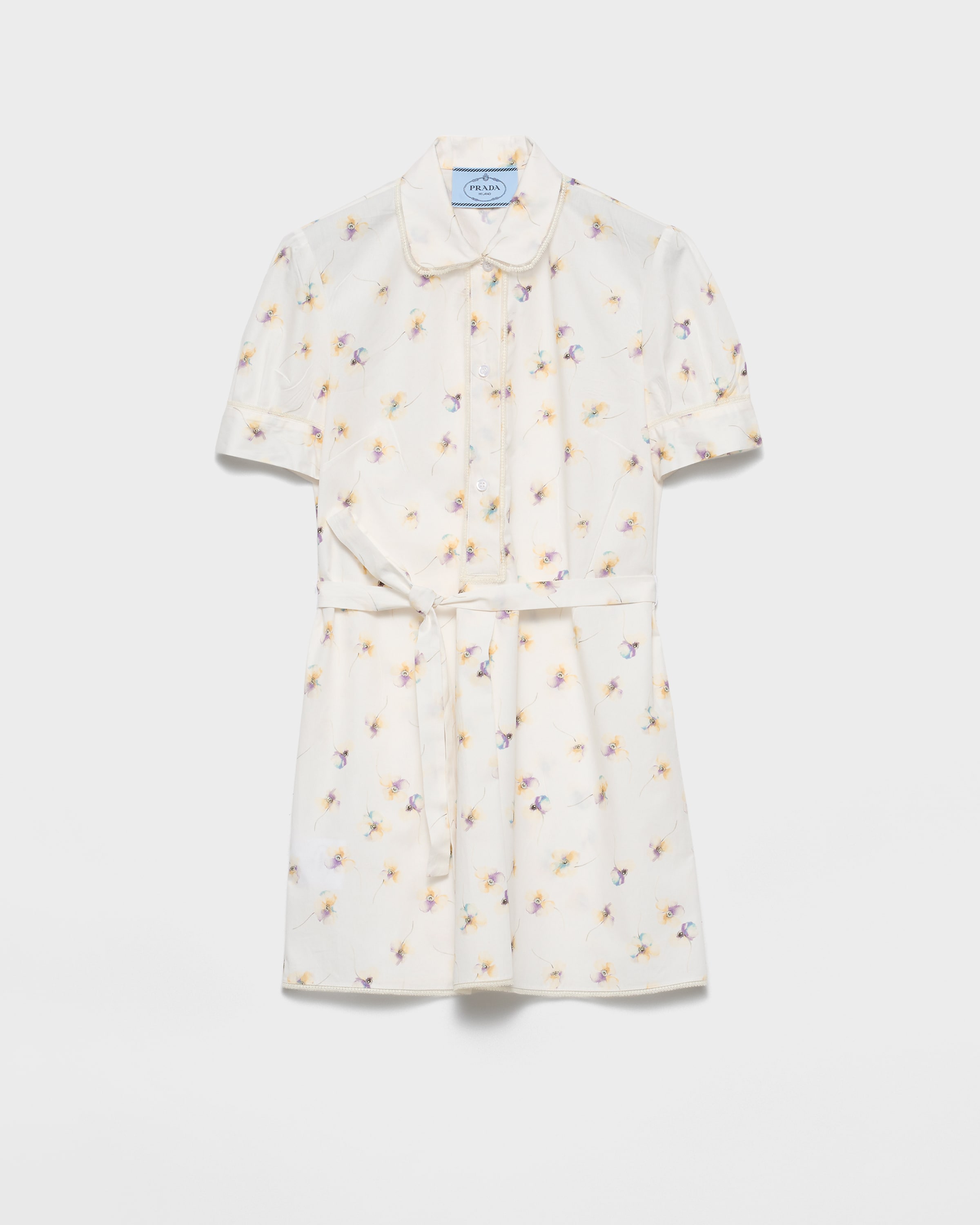 

Мини-платье из поплина с цветочным принтом Prada, бежевый