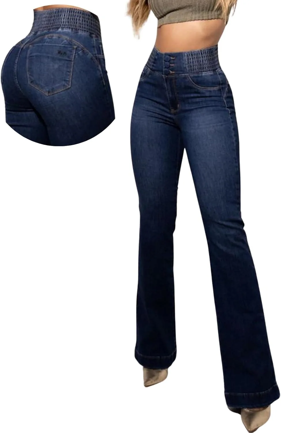 Джинсы flare для женщин с tummy control, bootcut, stretchy, high waisted — фото 2