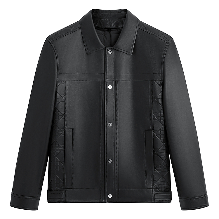 

Кожаная куртка Sharpness с тиснением под овчину мужская PEACEBIRD MEN, черный 1