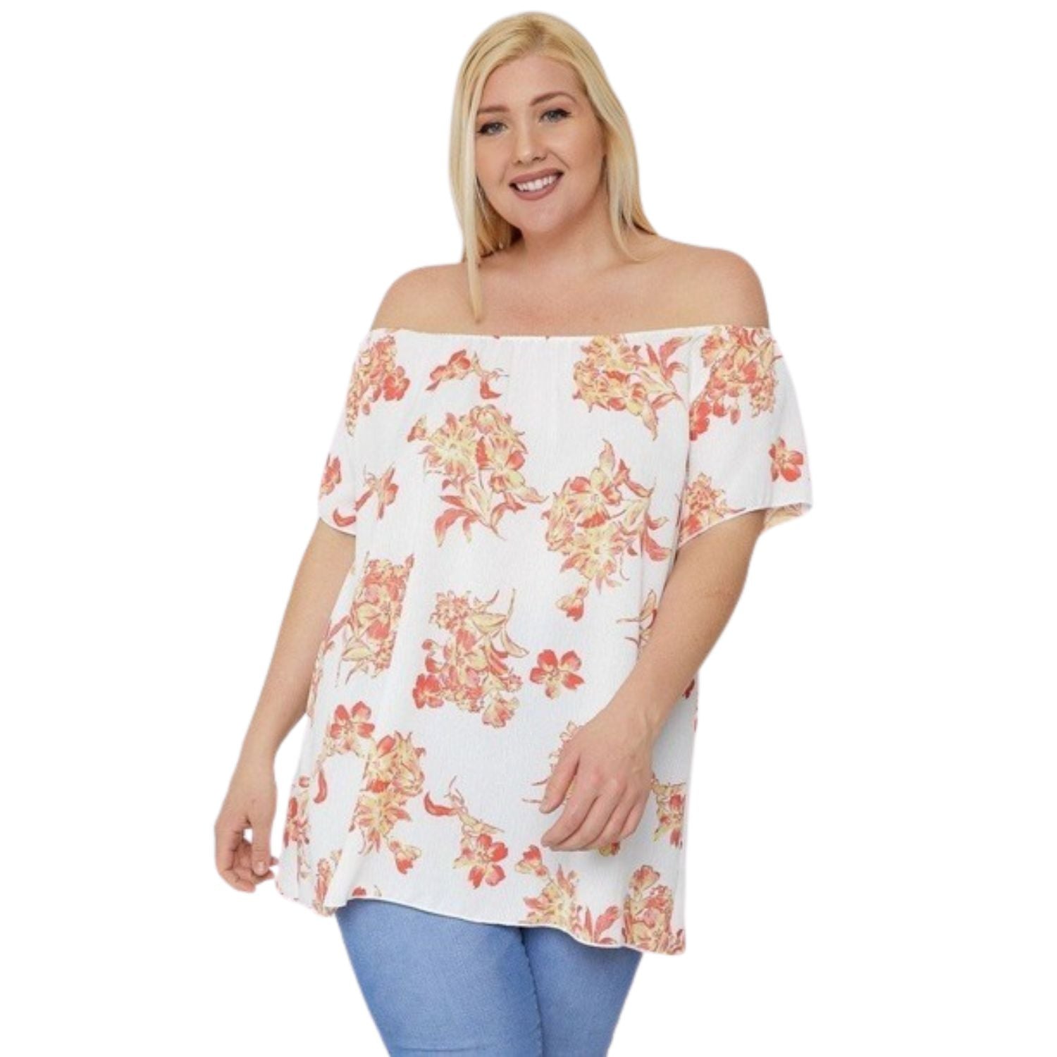 

Топ с открытыми плечами и цветочным принтом FASHNZFAB, цвет coral/floral