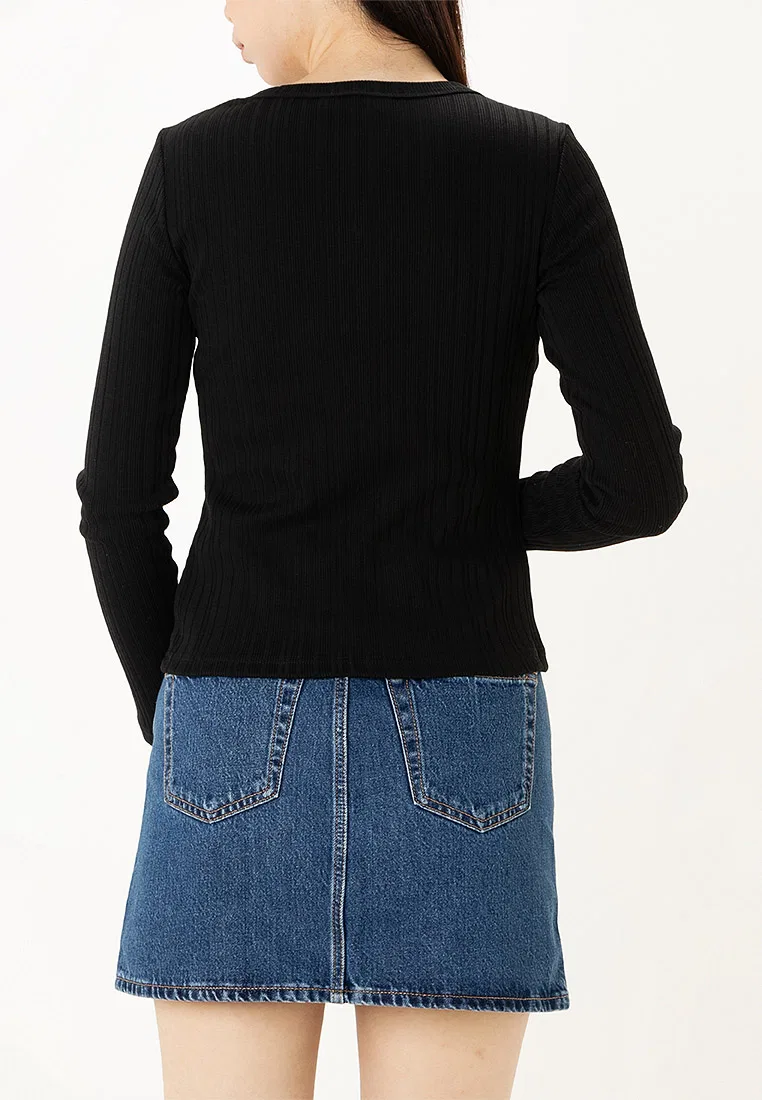 Топ трикотажный облегающий, Slim Fit Calvin Klein, черный — фото 2