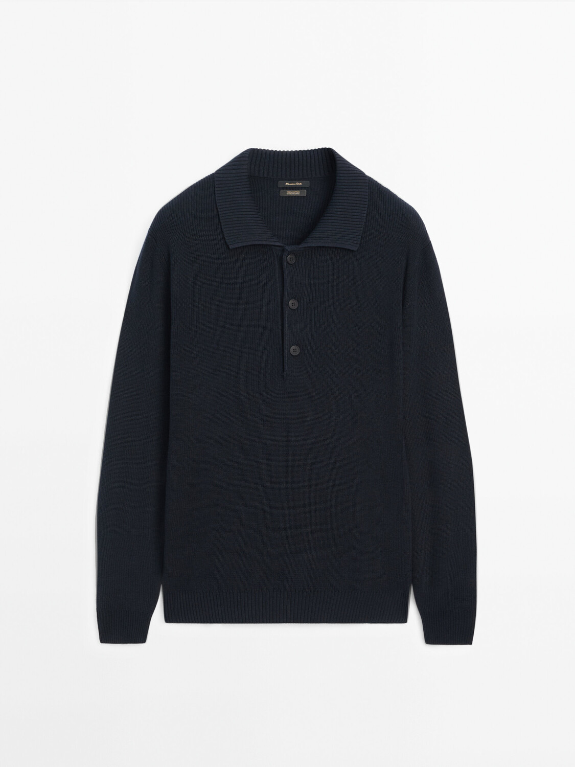 

Хлопковый вязаный свитер с воротником-поло Massimo Dutti, синий