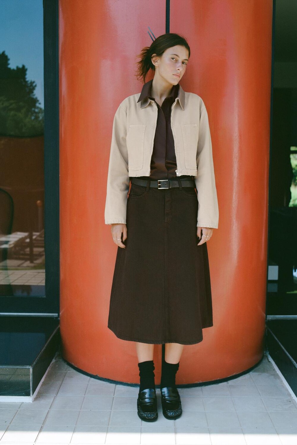 

Юбка из цветного джинса ZARA, коричневый