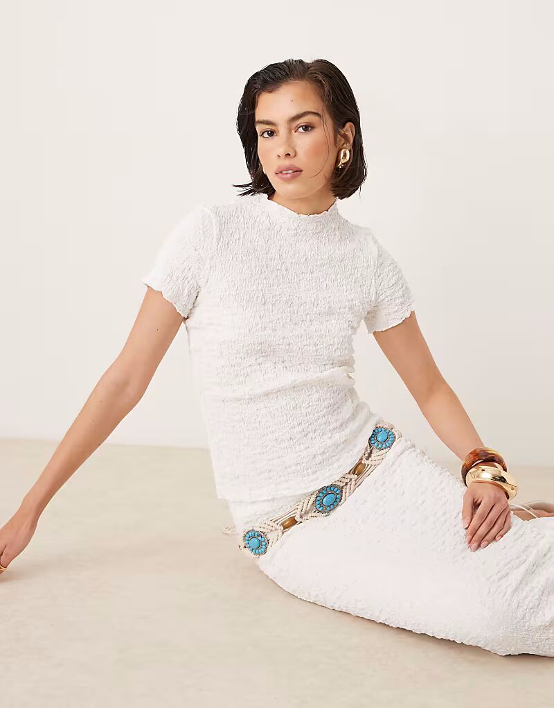 

Футболка с текстурированной кромкой салата белого цвета Aware, Белый, Футболка с текстурированной кромкой салата белого цвета Aware