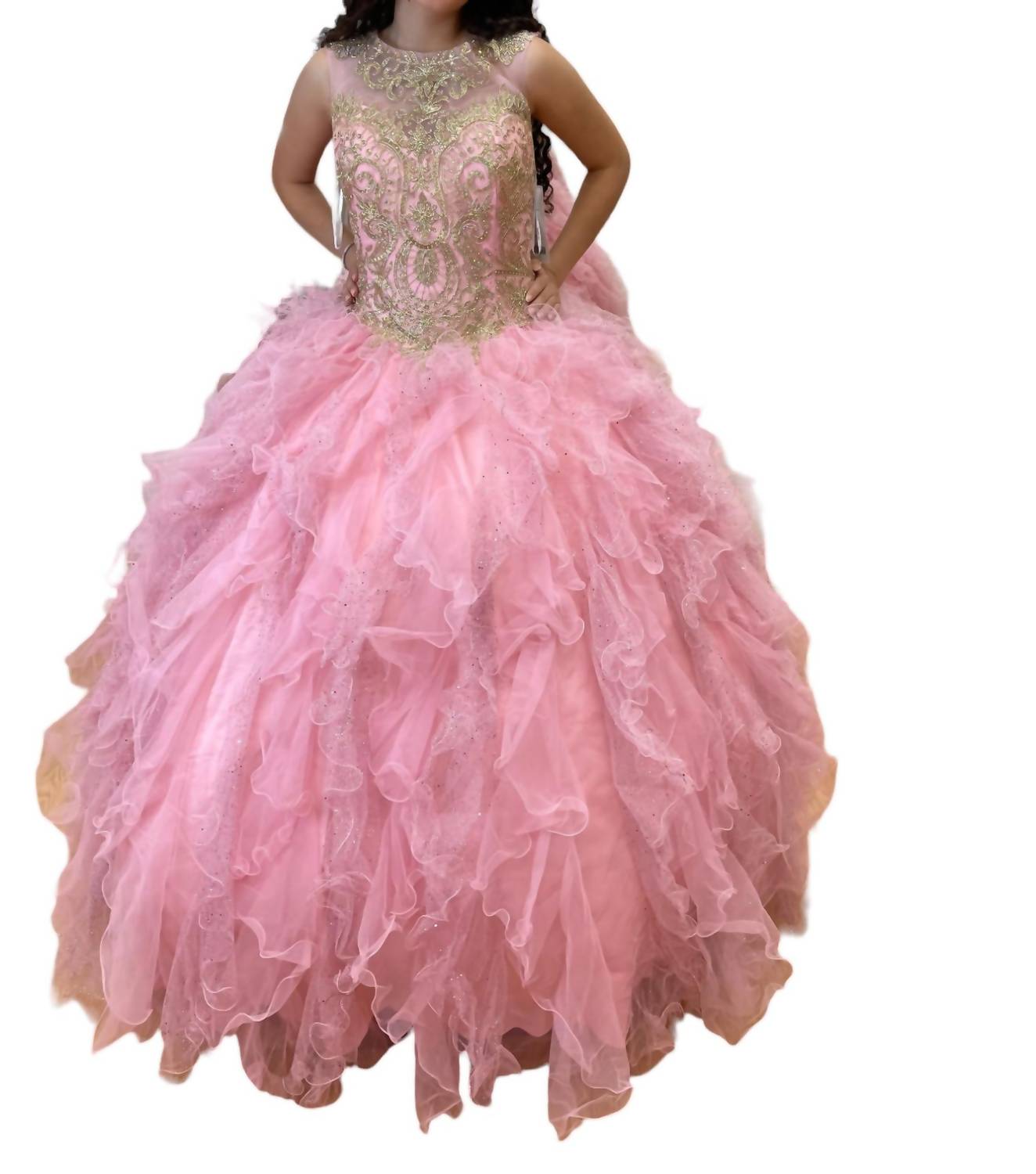 Платье Quinceañera без рукавов в розово-золотом цвете House of Wu — фото 3