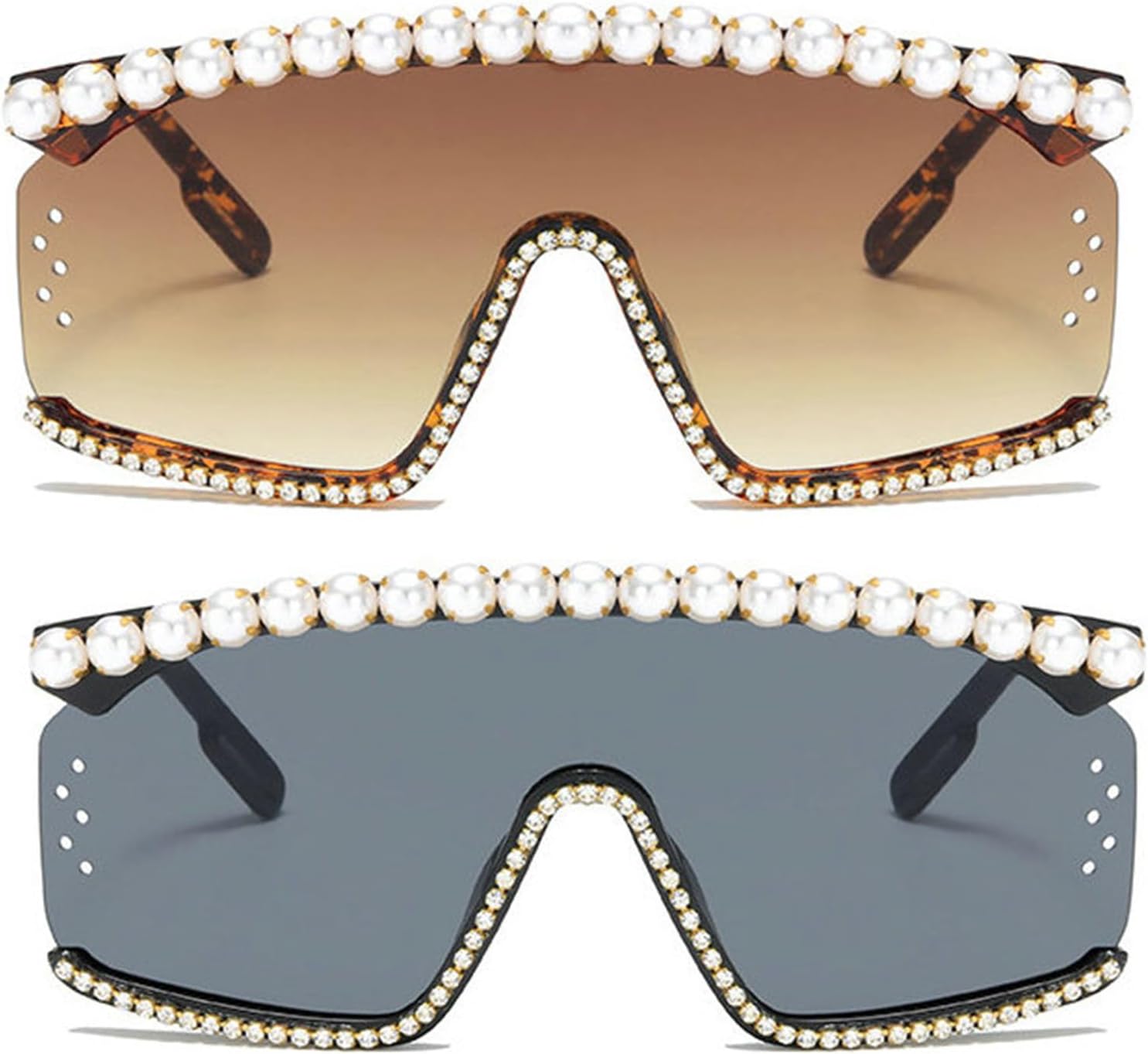 

Willochra — большие солнцезащитные очки с блестящими стразами и жемчугом, модные женские солнцезащитные очки с бриллиантовым блеском для вечеринки, хрустальные солнцезащитные очки, 2pcs-black&leopard