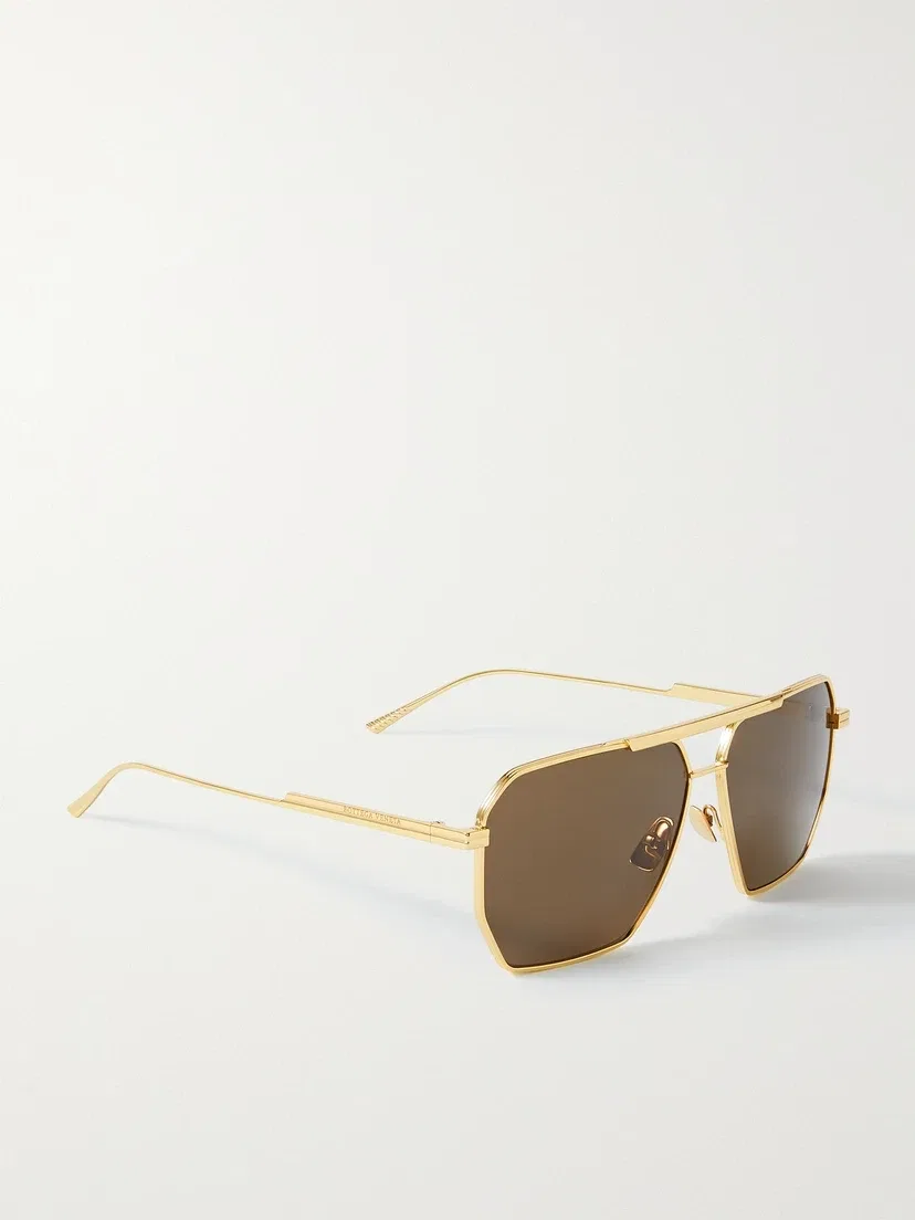 Оригинальные солнцезащитные очки-авиаторы золотистого цвета BOTTEGA VENETA EYEWEAR, золотой — фото 3
